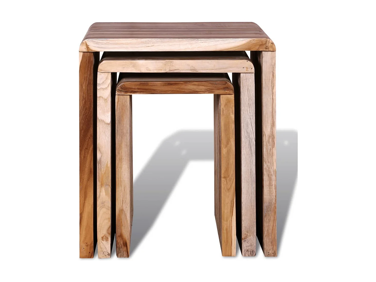 Set de 3 mesitas apilables de madera maciza reciclada