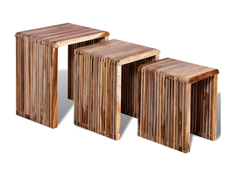 Set de 3 mesitas apilables de madera maciza reciclada