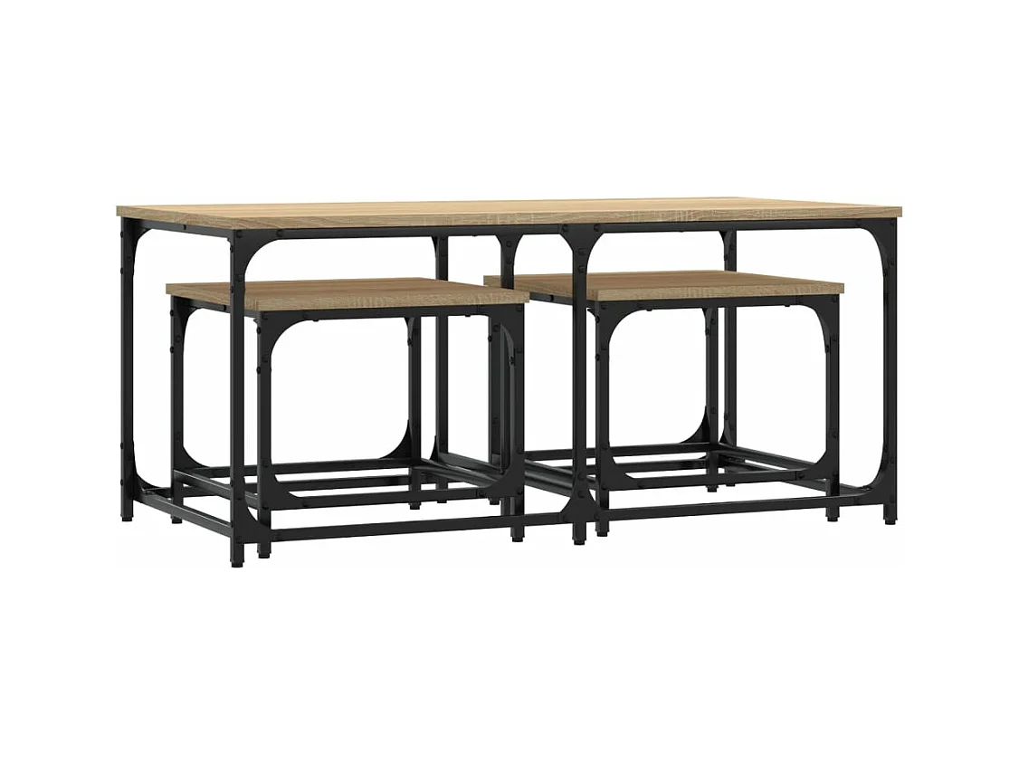 3-delige Tafeltjesset bewerkt hout sonoma eikenkleurig