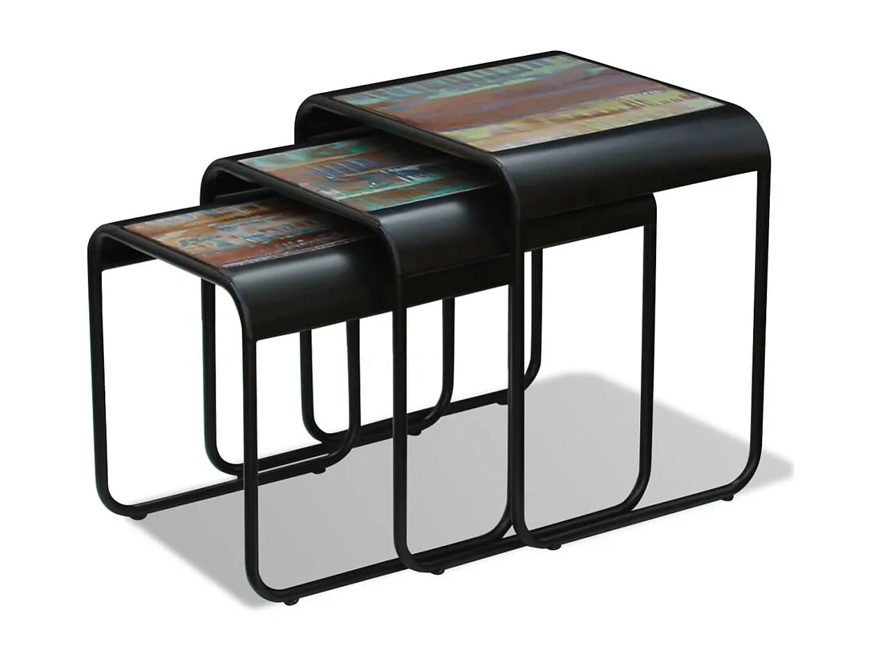 Set de 3 mesas auxiliares madera maciza reciclada