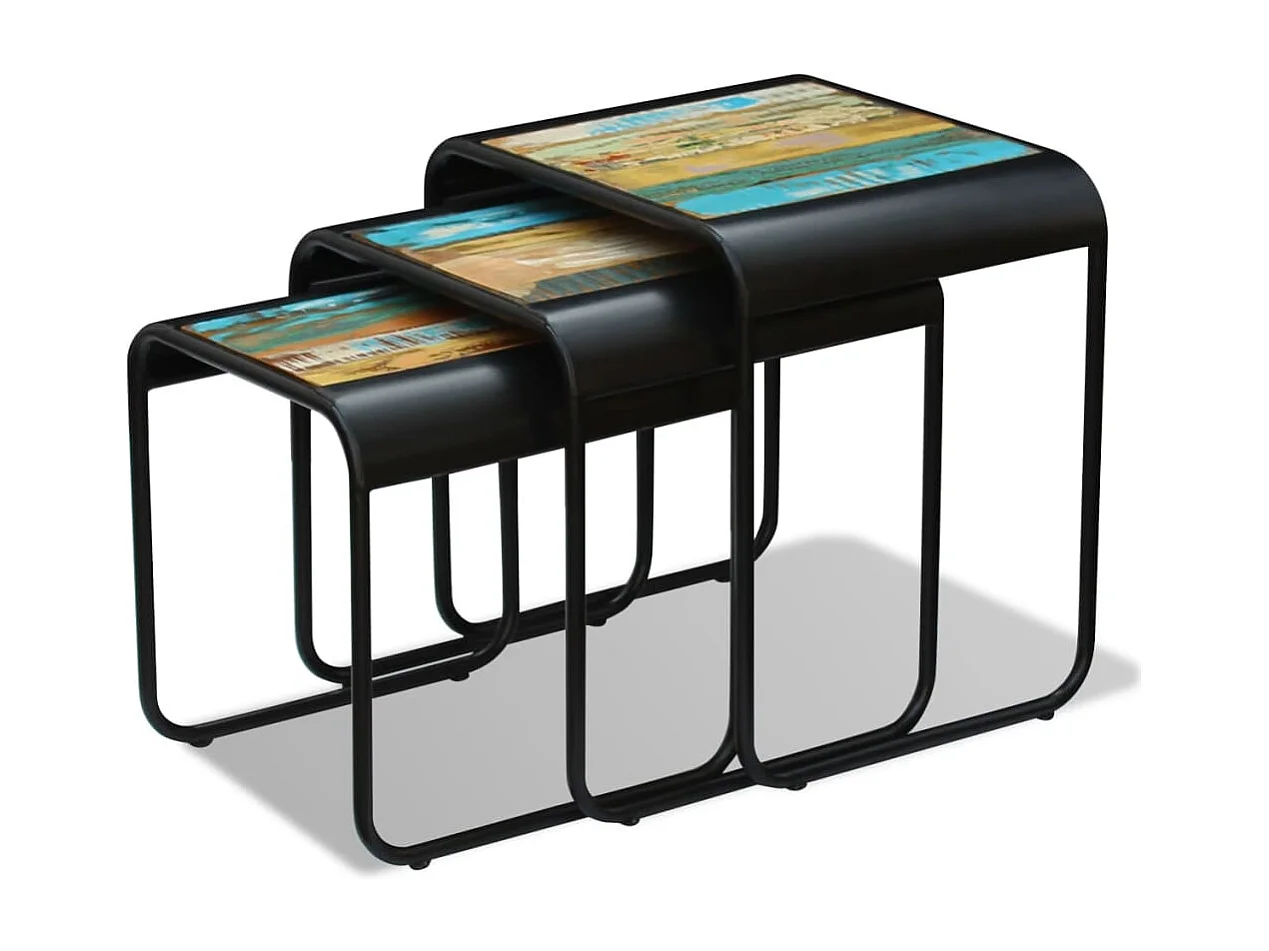 Set de 3 mesas auxiliares madera maciza reciclada