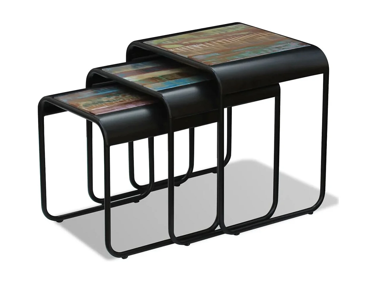 Set de 3 mesas auxiliares madera maciza reciclada