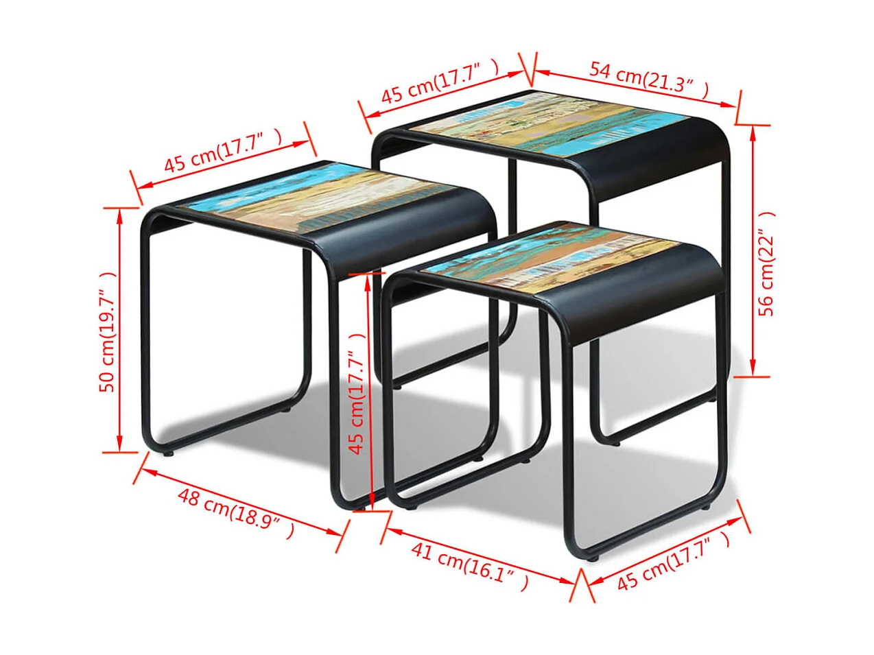 Set de 3 mesas auxiliares madera maciza reciclada