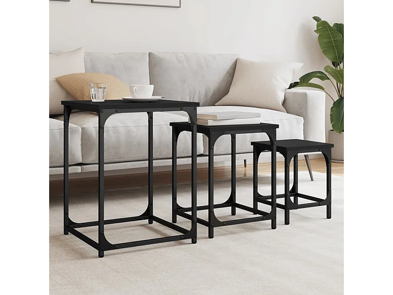 Tables basses gigognes 3 pièces noir bois d'ingénierie