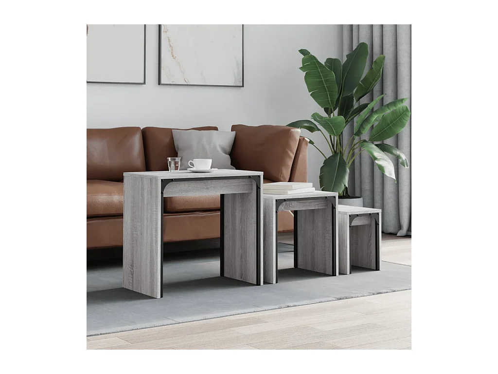 Tables basses gigognes 3 pièces sonoma gris bois d'ingénierie