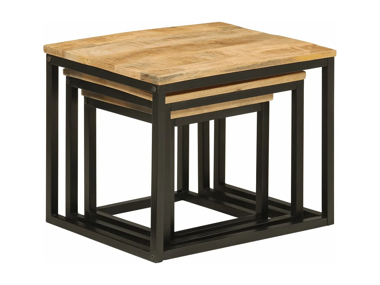 Tables basses gigognes 3 pièces bois massif de manguier et fer