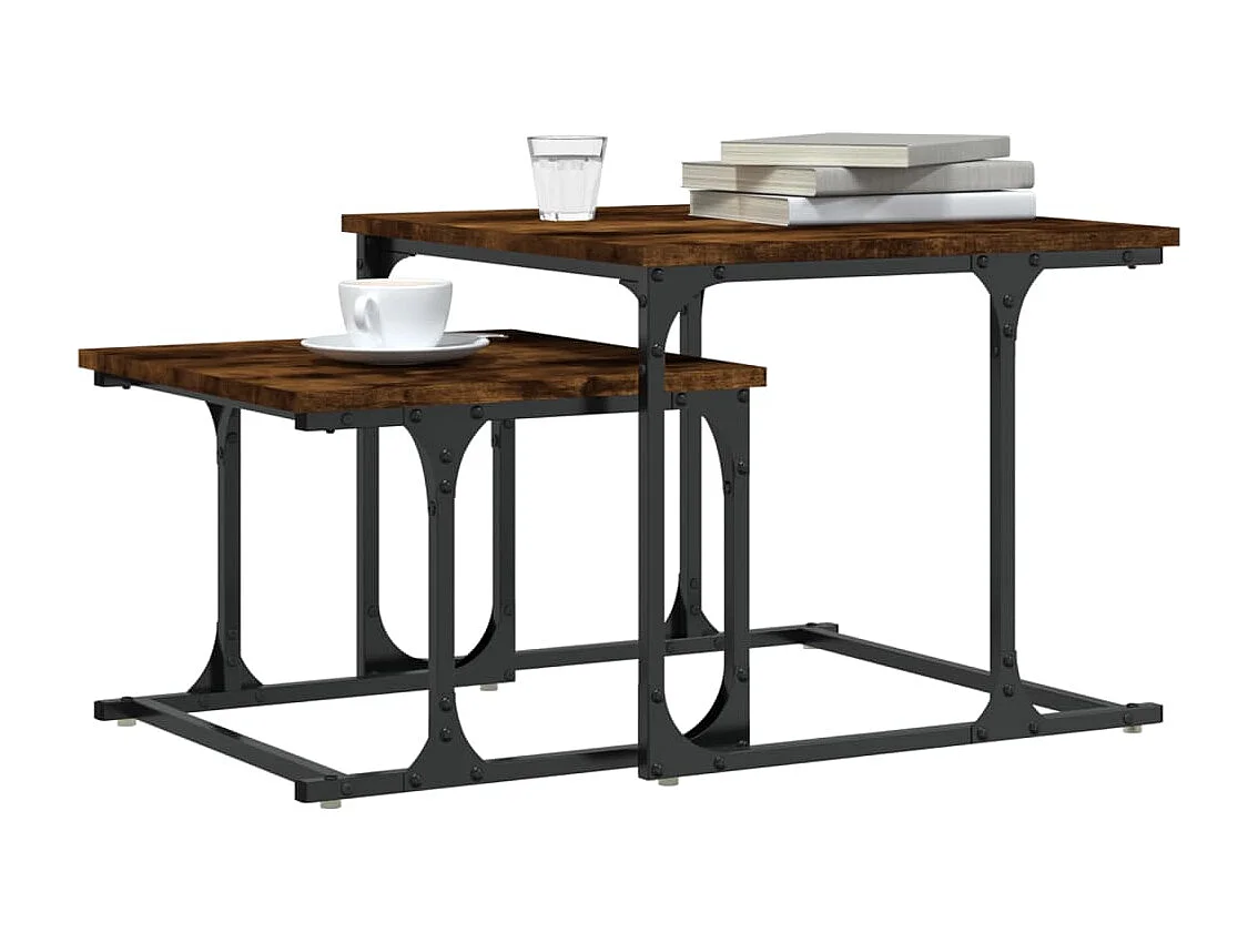 Table basse gigogne 2 pièces chêne fumé bois d'ingénierie