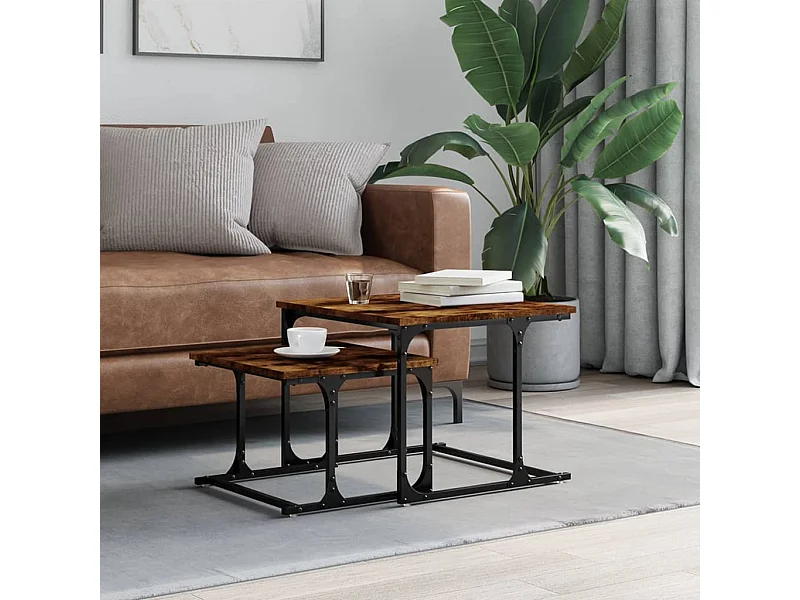 Table basse gigogne 2 pièces chêne fumé bois d'ingénierie