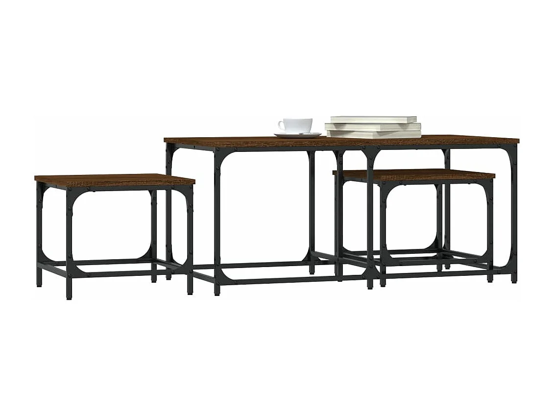 Tables basses gigognes 3 pièces chêne marron bois d'ingénierie