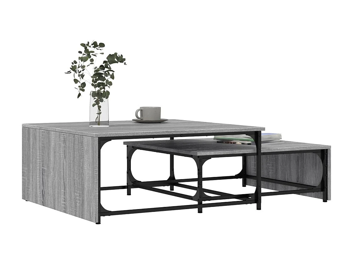 Tables basses gigognes 2 pièces sonoma gris bois d'ingénierie métal