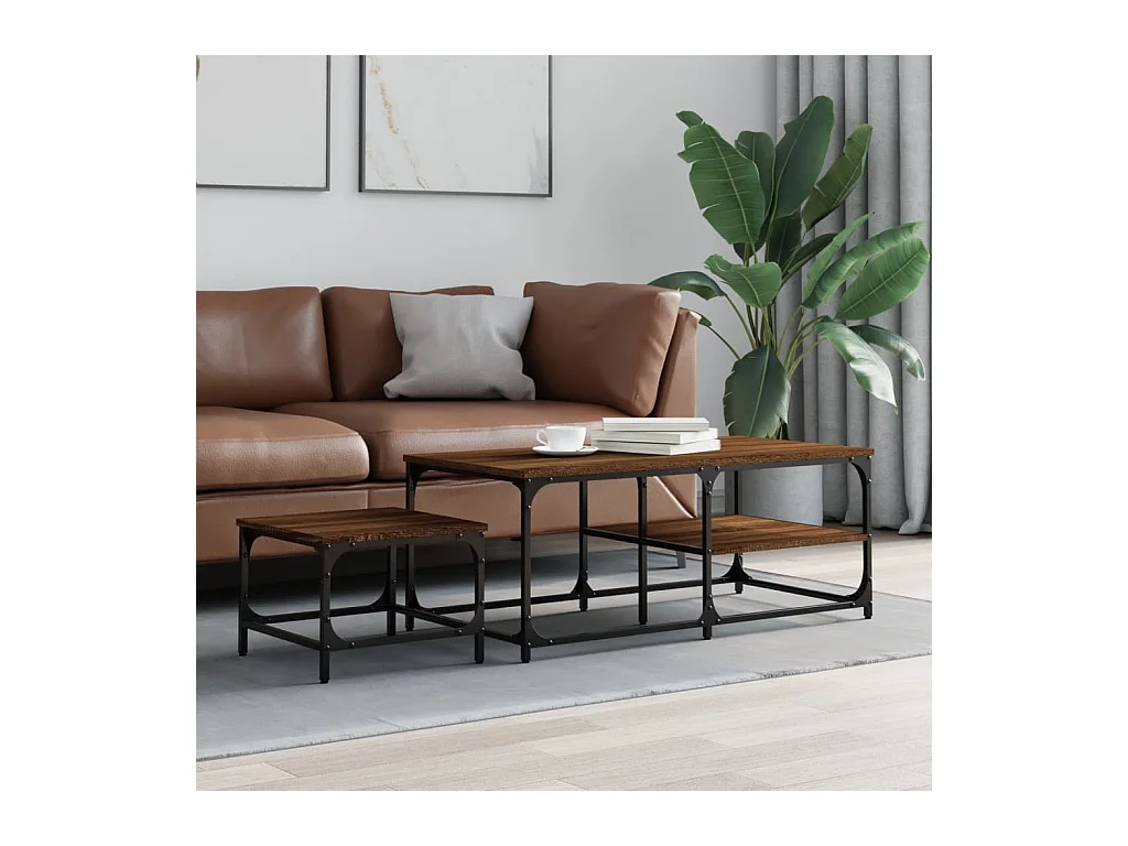 Tables basses gigognes 2 pièces chêne marron bois d'ingénierie