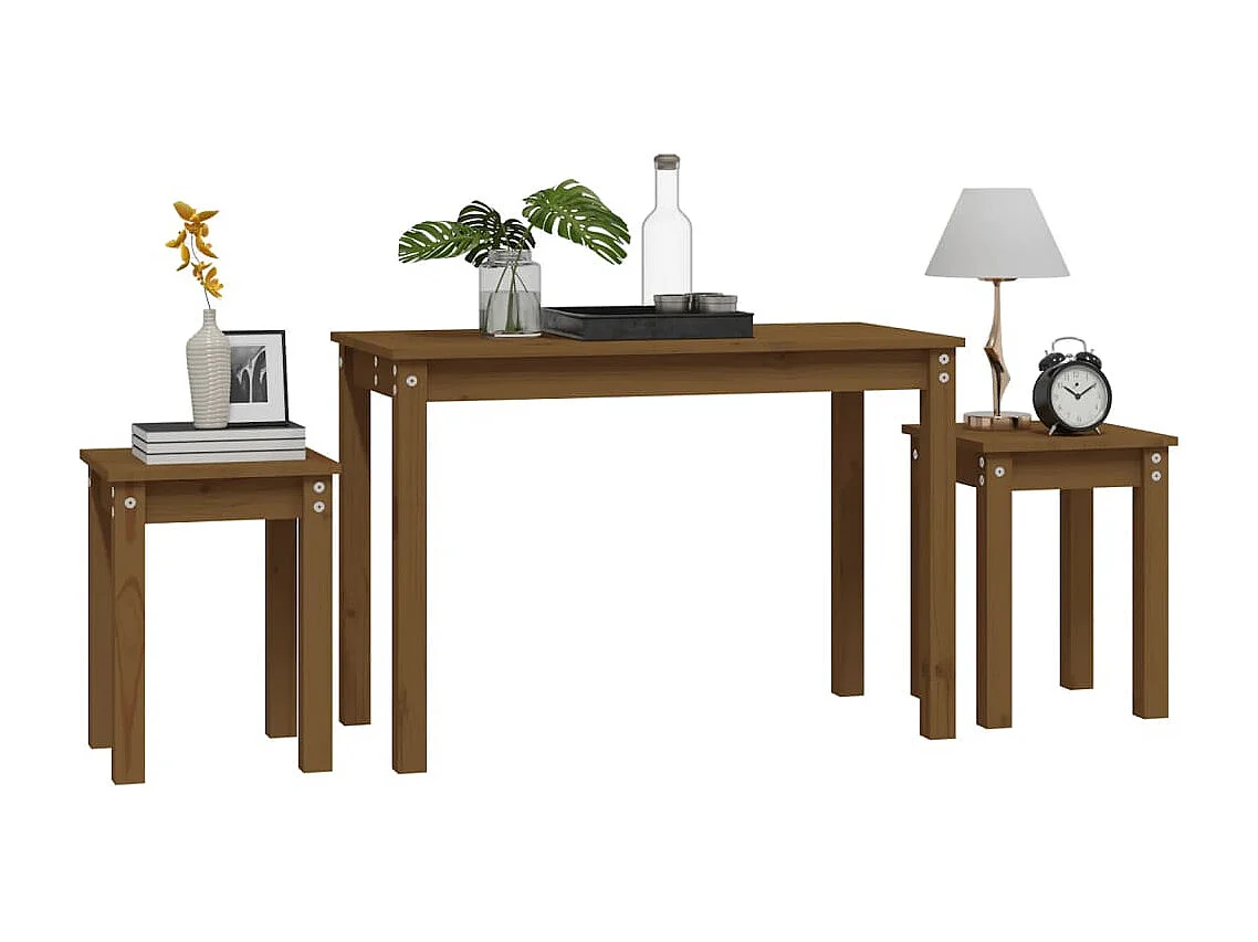 Tables gigognes 3 pièces Marron miel Bois de pin massif