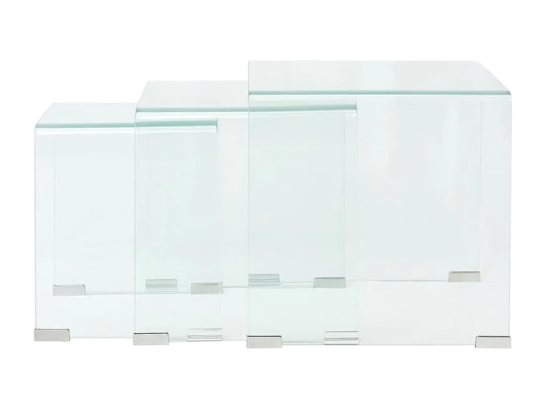 Bijzettafel set 3-dlg transparant gehard glas