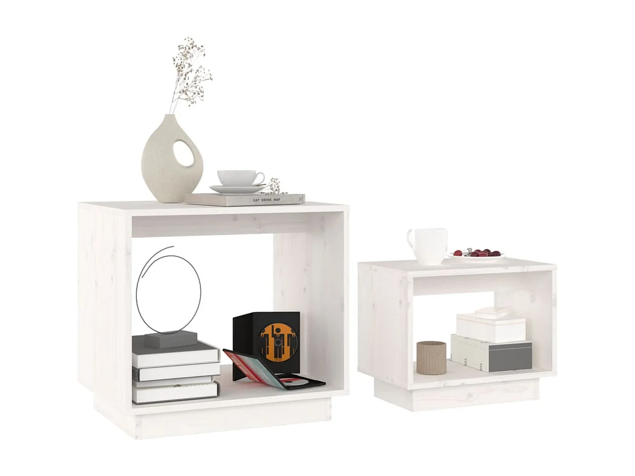 Tables basses gigognes 2 pièces Blanc Bois de pin massif