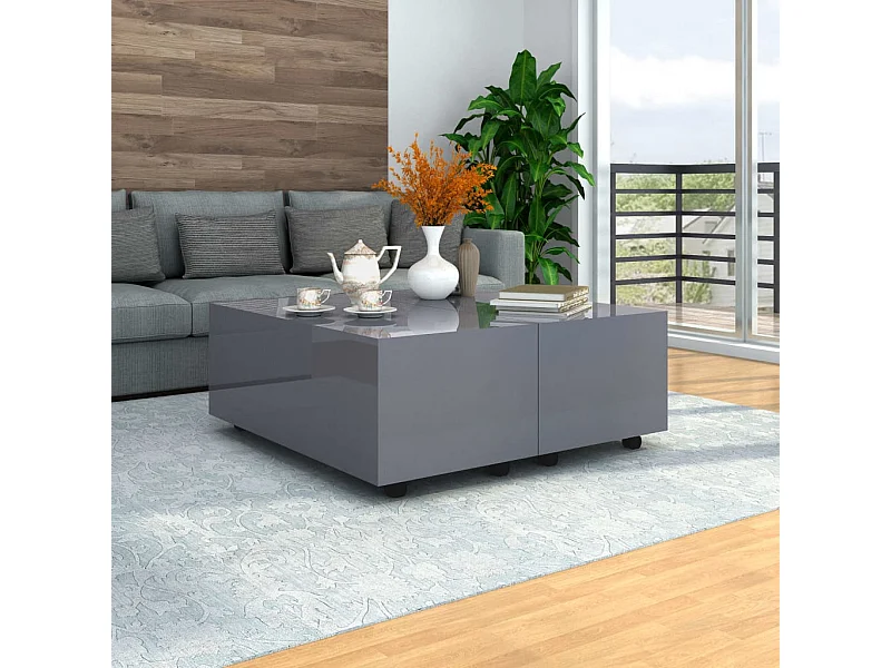 Mesa de centro 100x100x35 cm cinzento brilhante