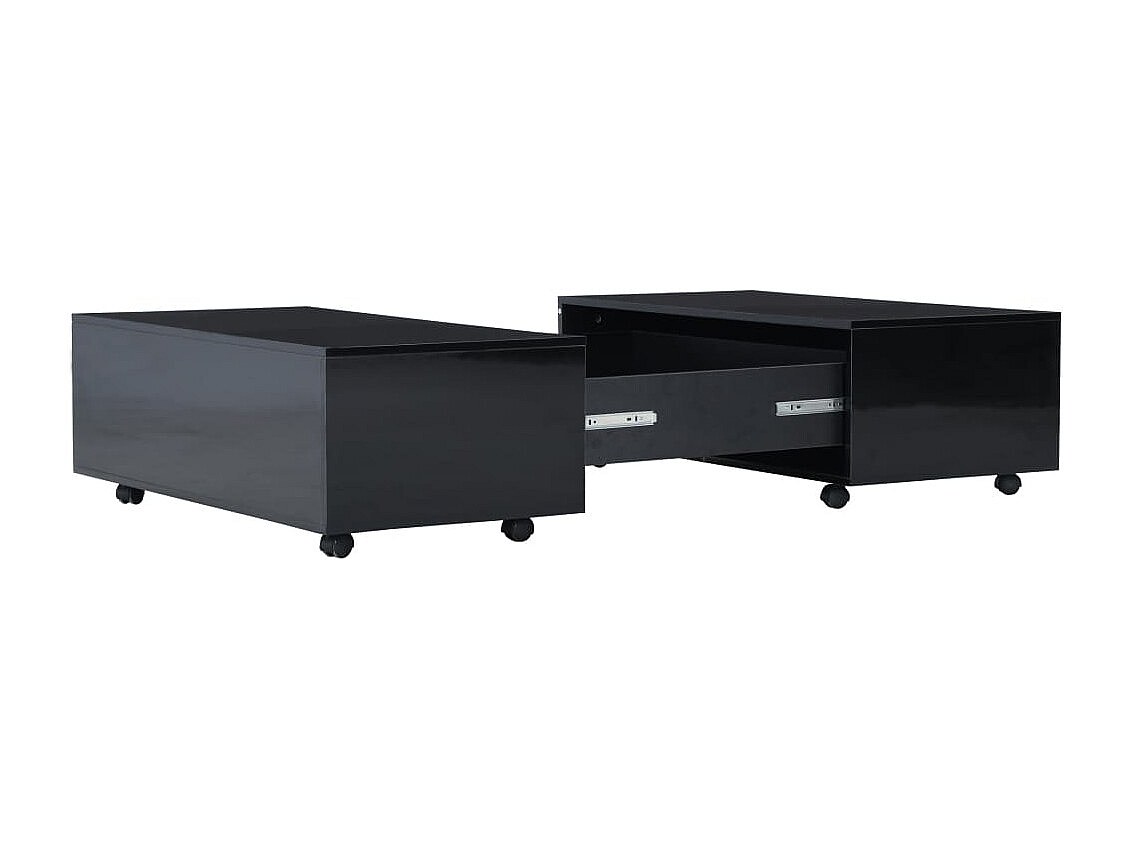 Table Basse Design Avec 2 Tiroirs Et LED - 100x50x35 Cm - Plateau Verre Trempé - Contrôle Smartphone - Noir