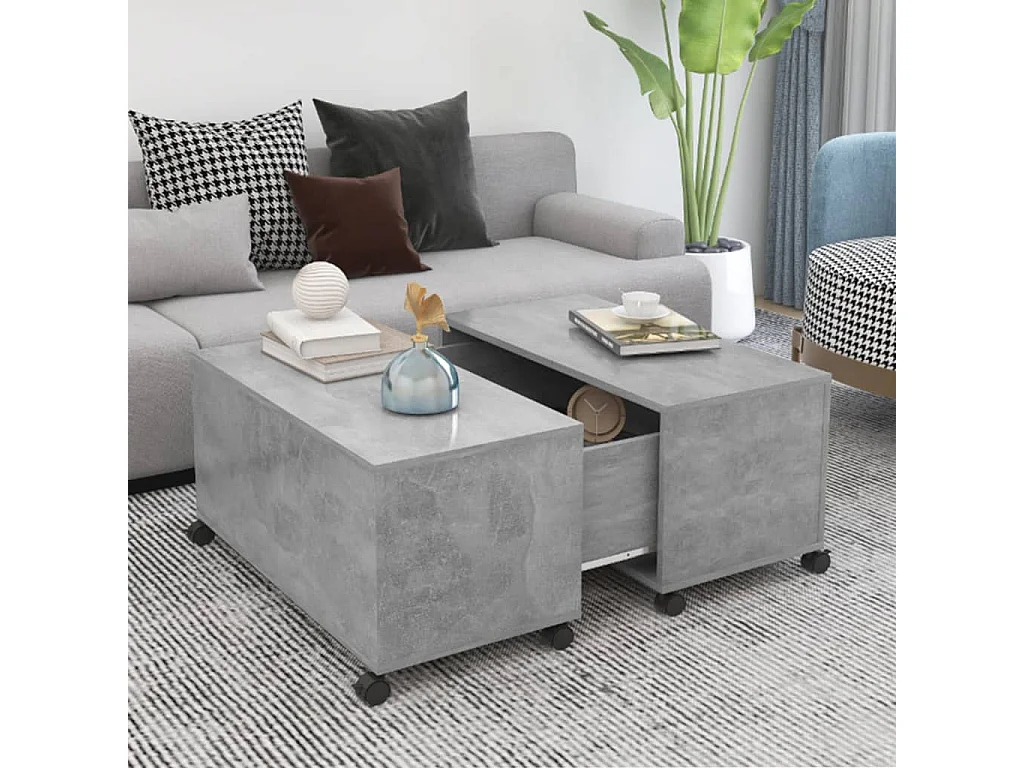 Mesa de centro madera contrachapada gris hormigón 75x75x38 cm