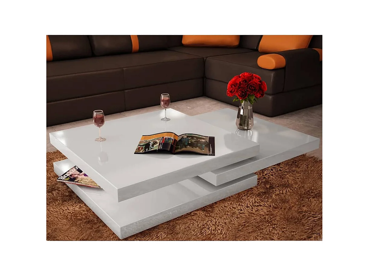 Table basse 3 étagères blanc brillant