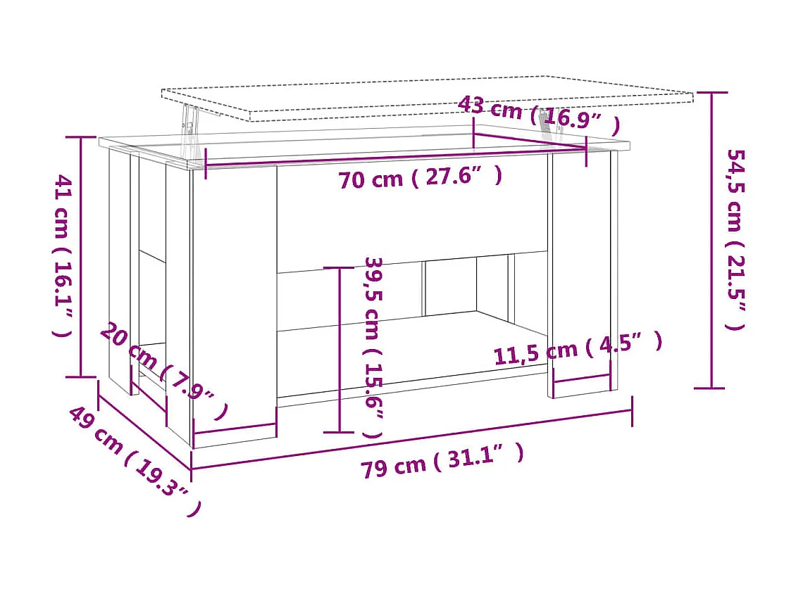 Salontafel 79x49x41 cm bewerkt hout wit