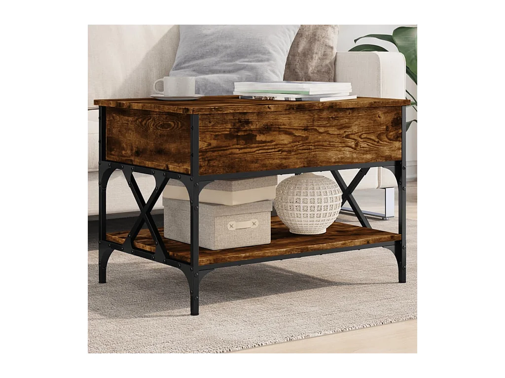 Table basse chêne fumé 70x50x50 cm bois d'ingénierie et métal