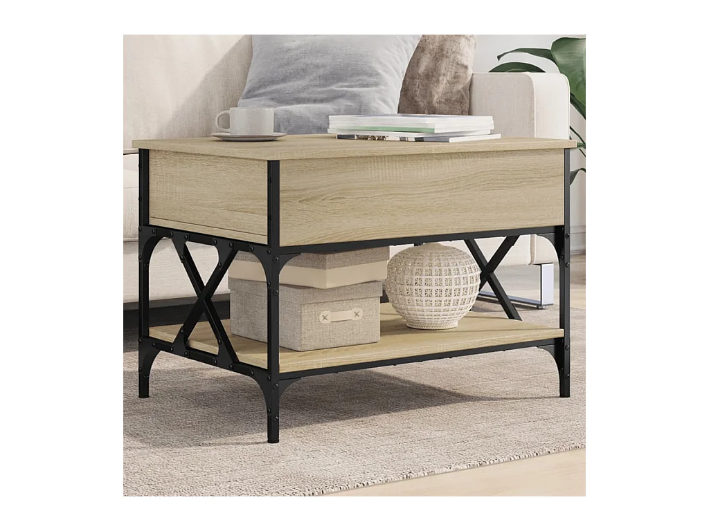 Table basse chêne sonoma 70x50x50 cm bois d'ingénierie et métal