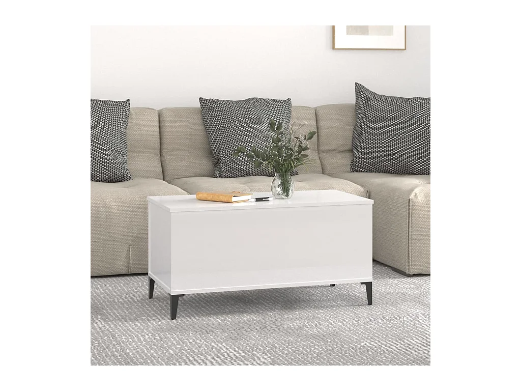 Table basse Blanc brillant 90x44,5x45 cm Bois d'ingénierie