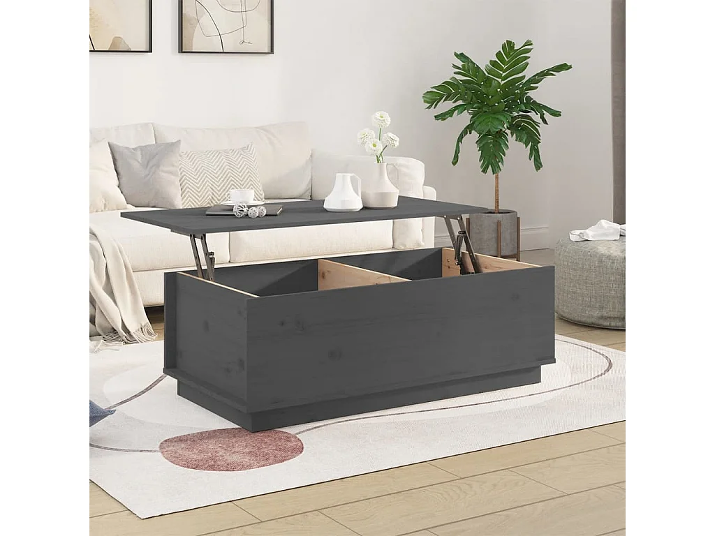 Mesa de centro de madera maciza de pino gris 100x50x35 cm