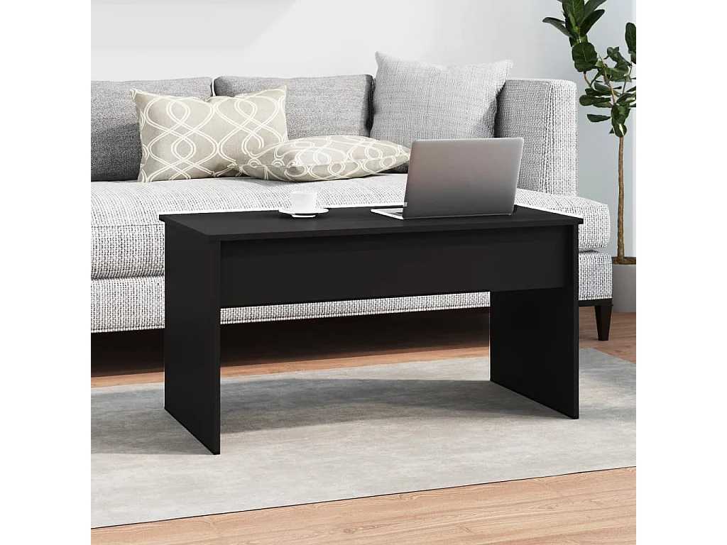Mesa de centro madera contrachapada negra 102x50,5x52,5 cm