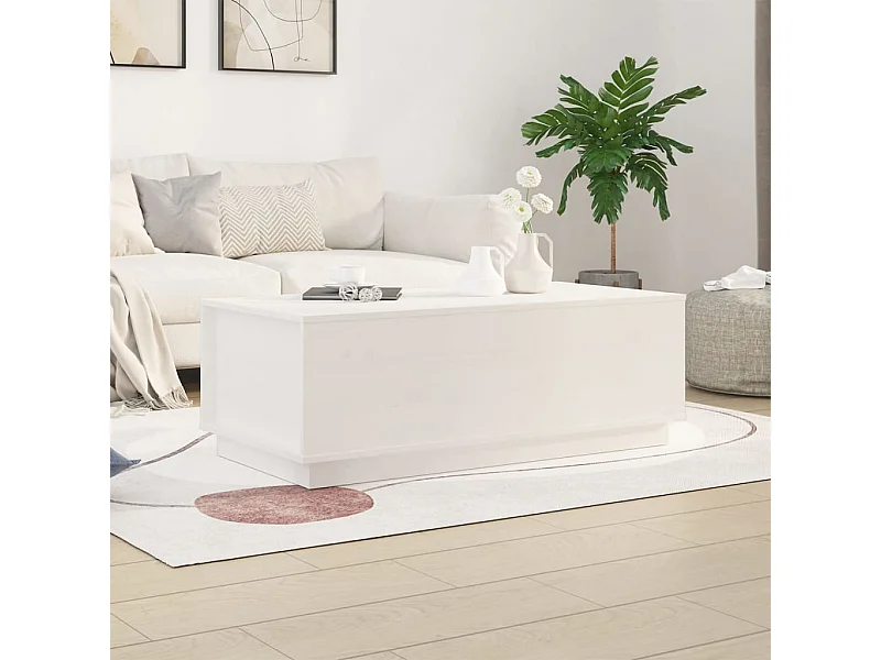 Mesa de centro de madera maciza de pino blanco 100x50x35 cm