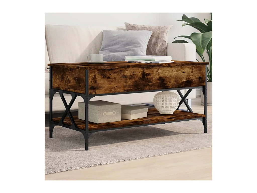 Table basse chêne fumé 100x50x50 cm bois d'ingénierie et métal