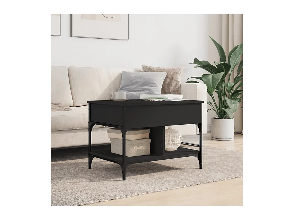 Table basse noir 70x50x50 cm bois d'ingénierie et métal