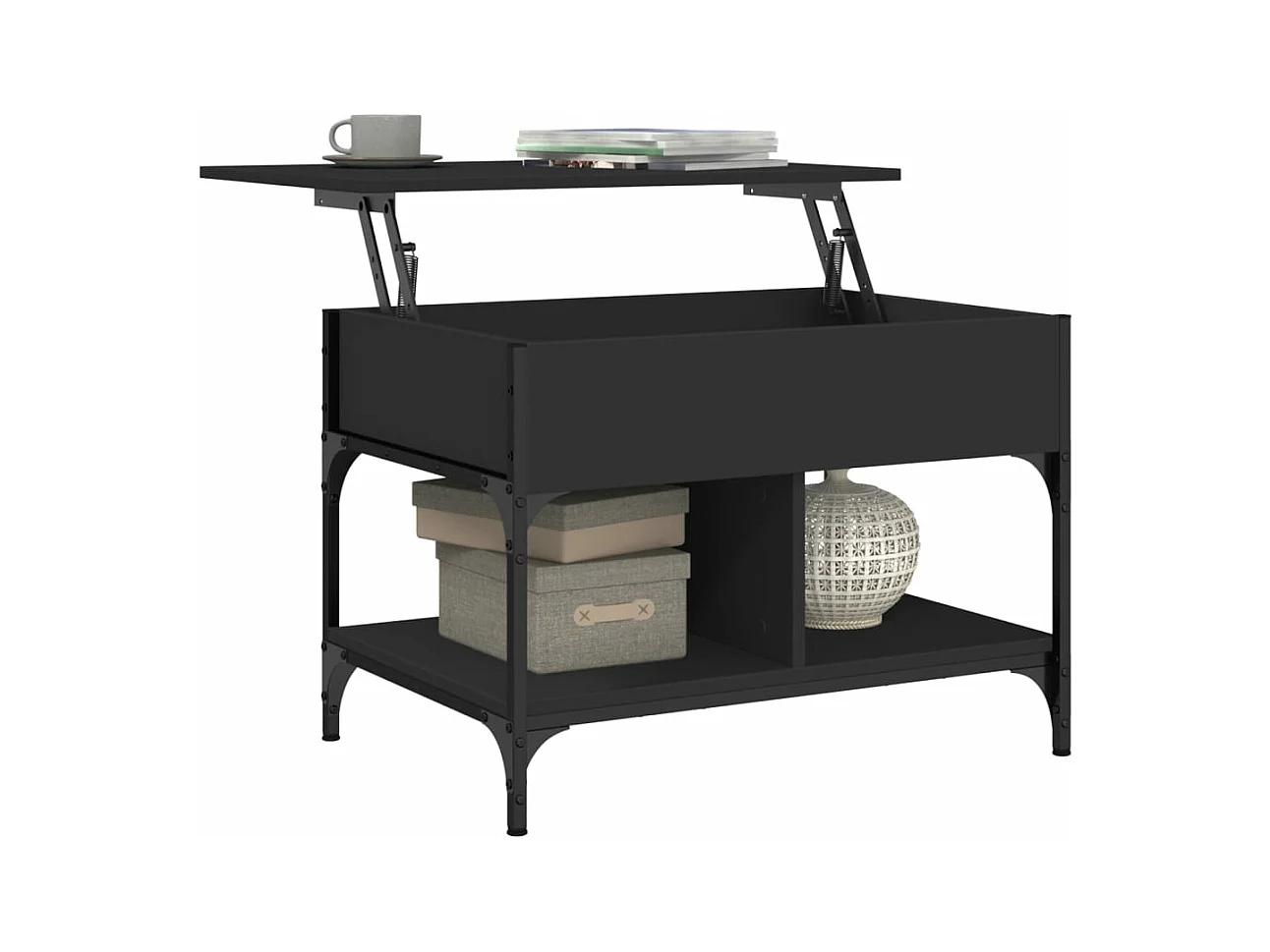 Table basse noir 70x50x50 cm bois d'ingénierie et métal