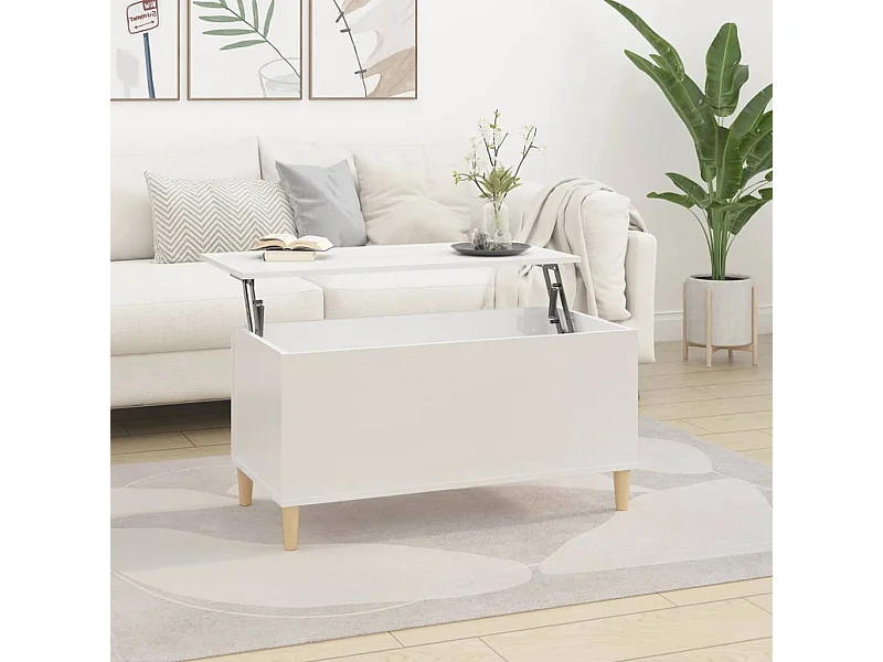 Table basse Blanc brillant 90x44,5x45 cm Bois d'ingénierie