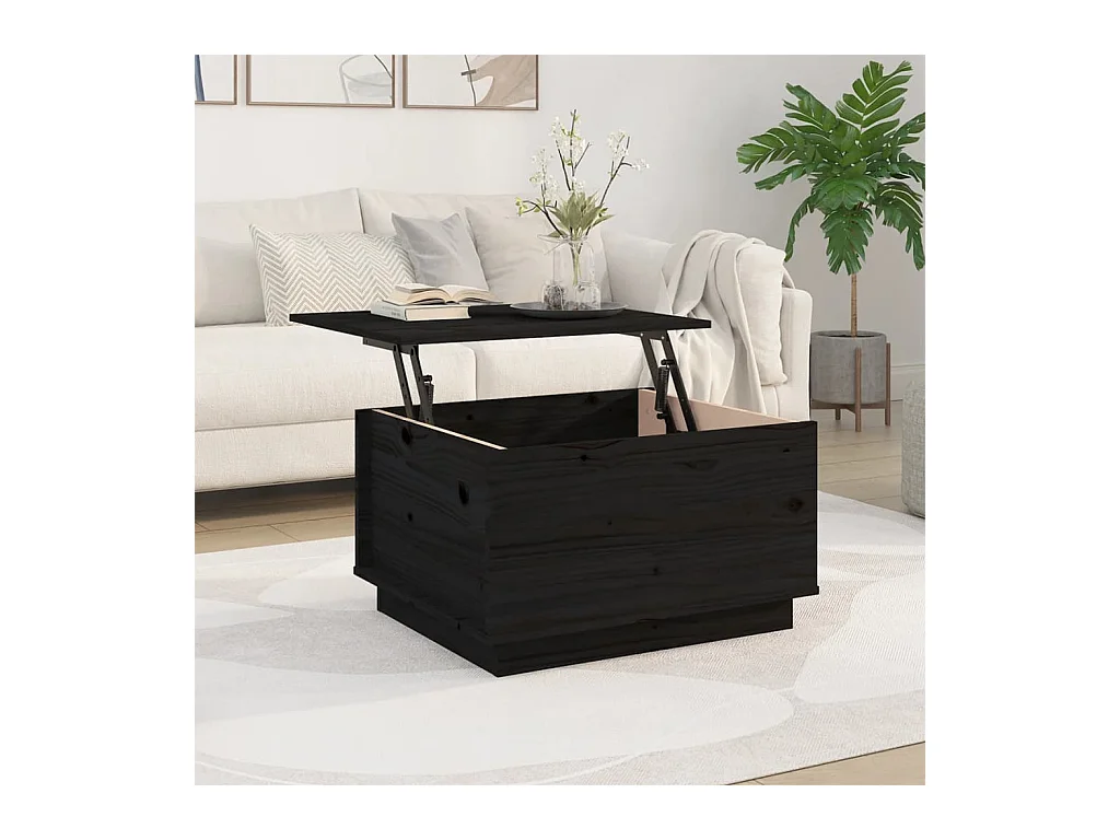 Mesa de centro de madera maciza de pino negro 60x50x35 cm