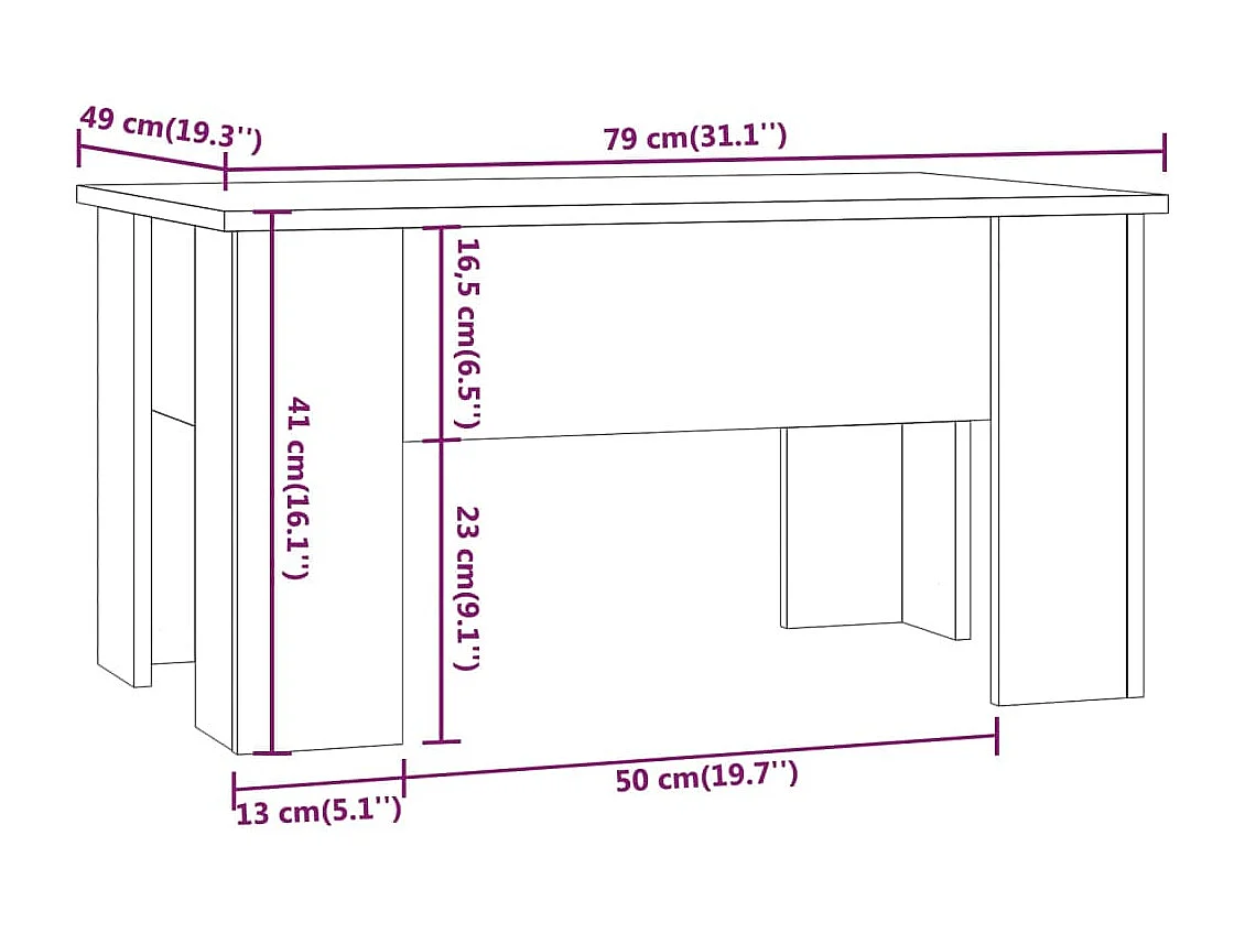 Mesa de centro madera contrachapada blanco 79x49x41 cm