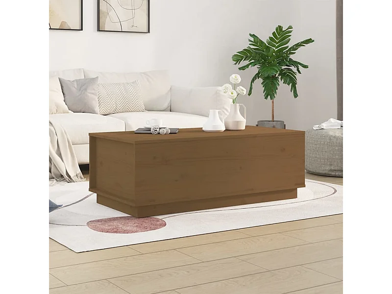 Mesa de centro madera maciza de pino marrón miel 100x50x35 cm