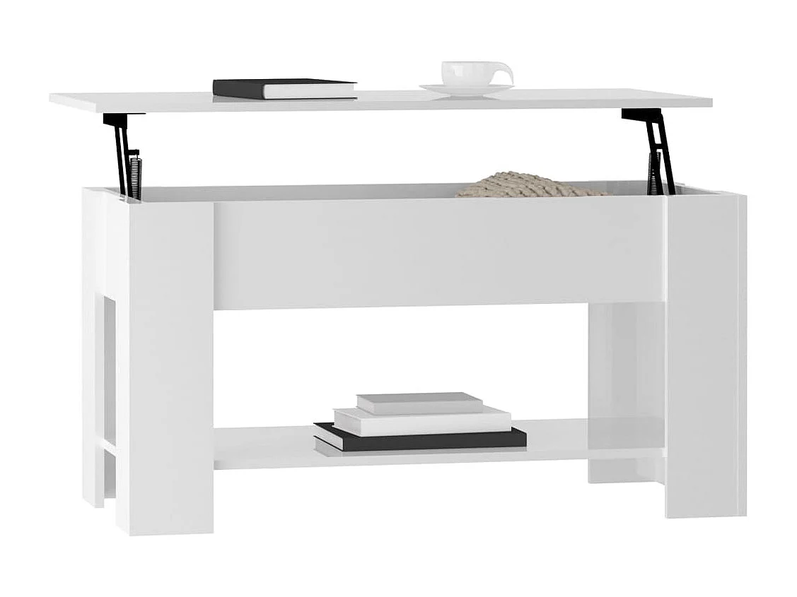Mesa de centro madera contrachapada blanco brillo 101x49x52 cm