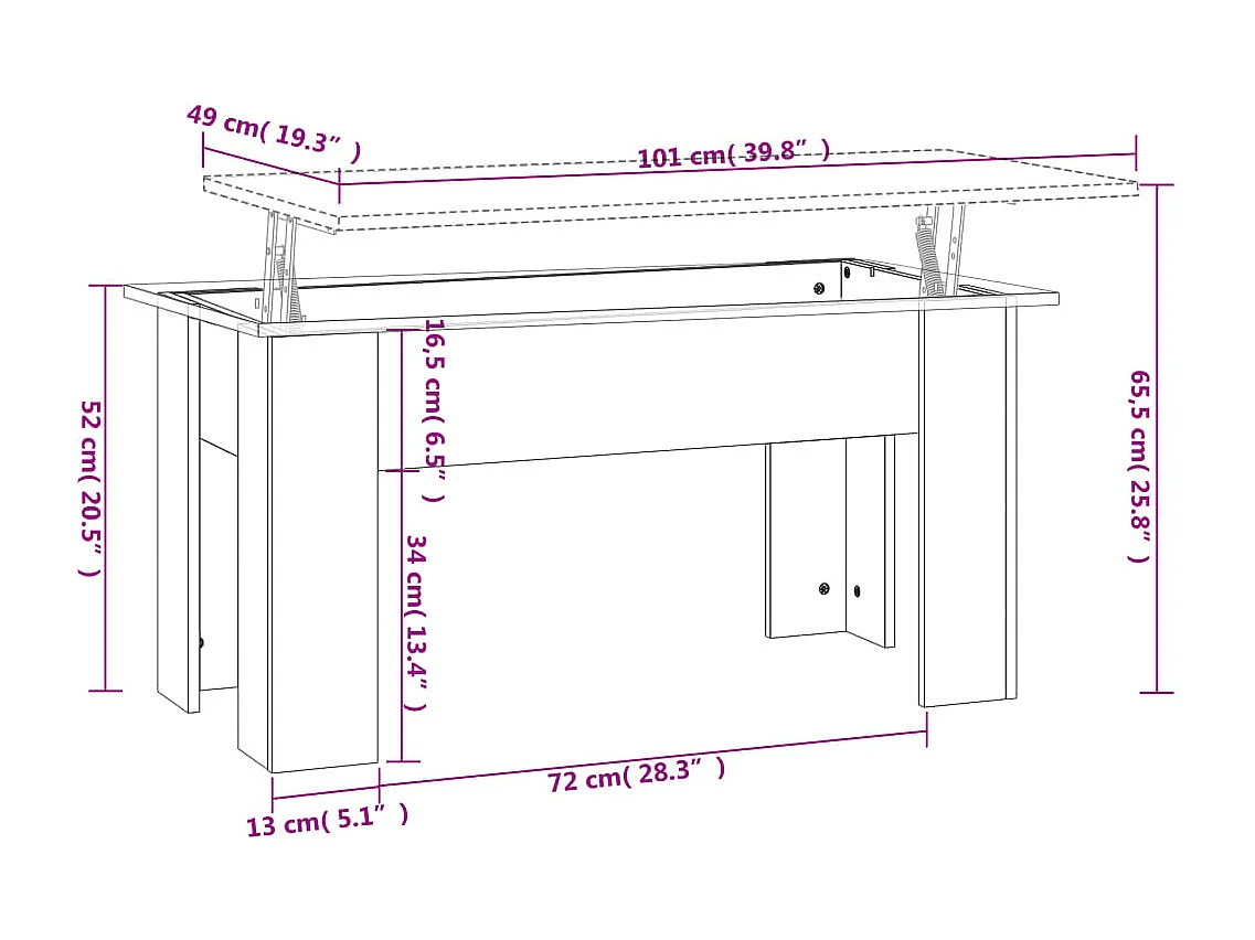 Mesa de centro madera contrachapada gris Sonoma 101x49x52 cm