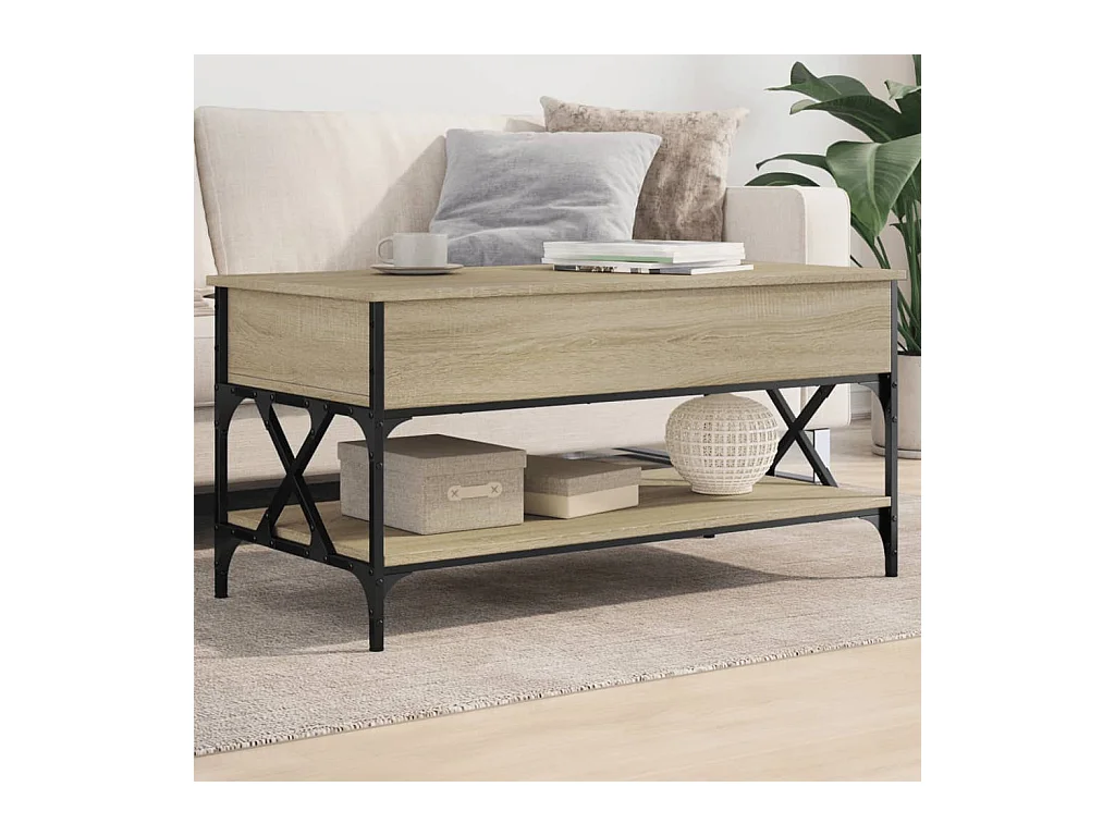 Table basse chêne sonoma 100x50x50cm bois d'ingénierie et métal