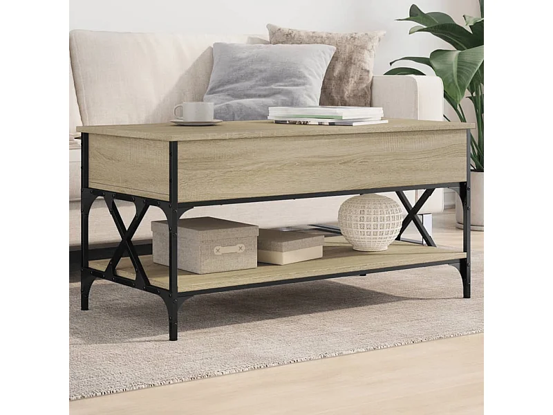 Table basse chêne sonoma 100x50x50cm bois d'ingénierie et métal