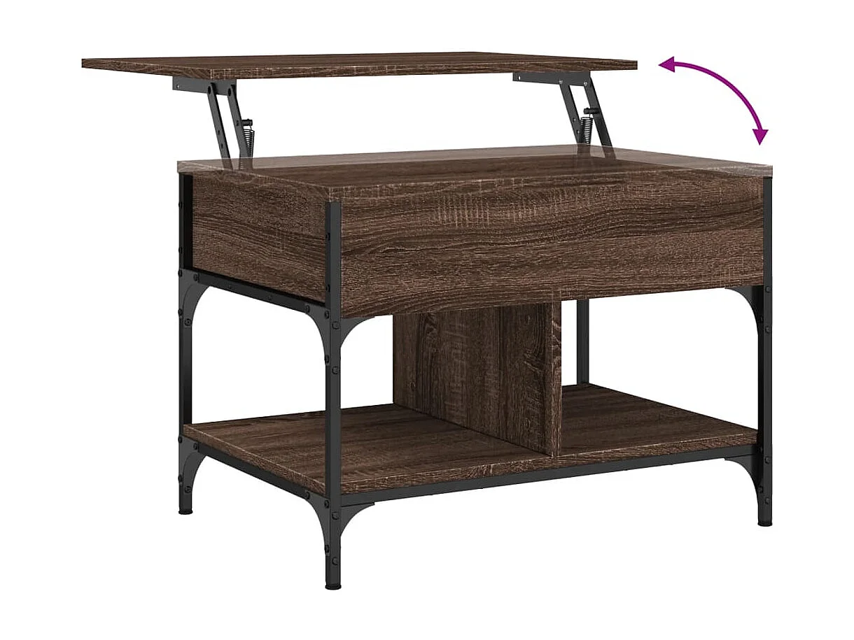 Table basse chêne marron 70x50x50 cm bois d'ingénierie et métal