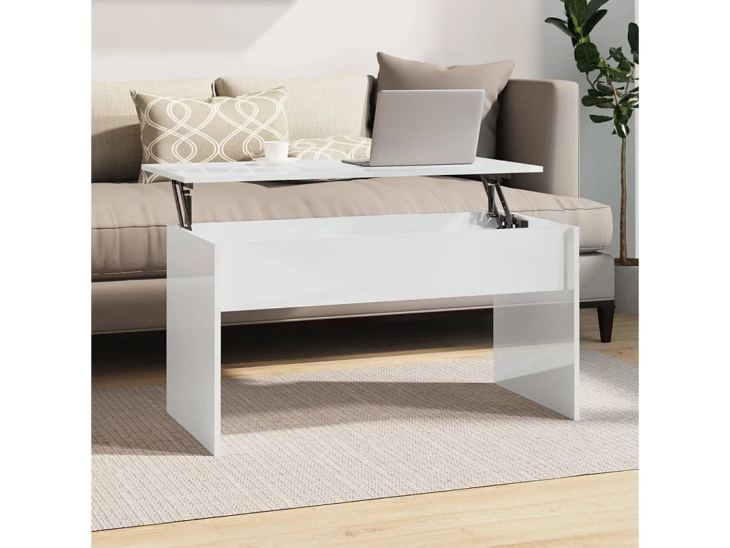 Mesa de centro contrachapada blanco brillante 102x50,5x52,5 cm