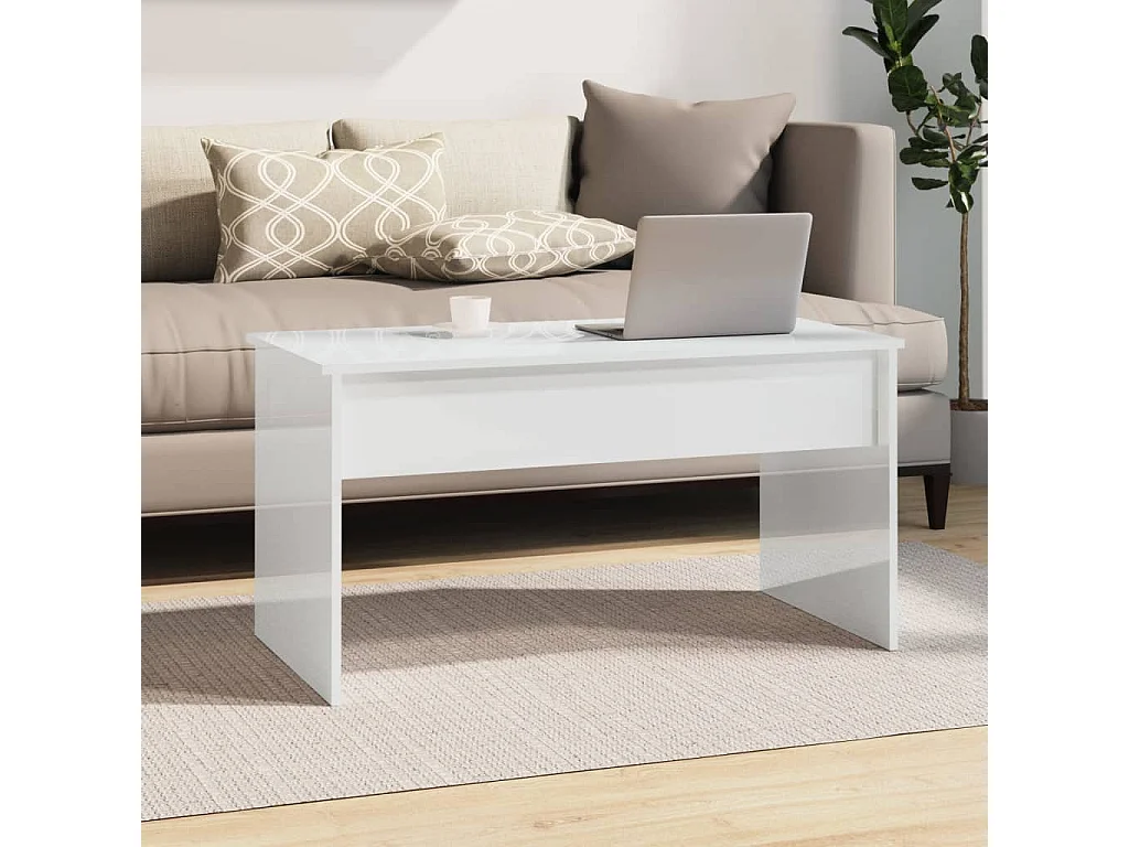 Mesa de centro contrachapada blanco brillante 102x50,5x52,5 cm