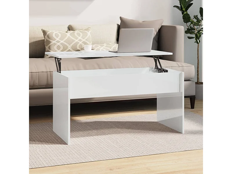 Mesa de centro contrachapada blanco brillante 102x50,5x52,5 cm