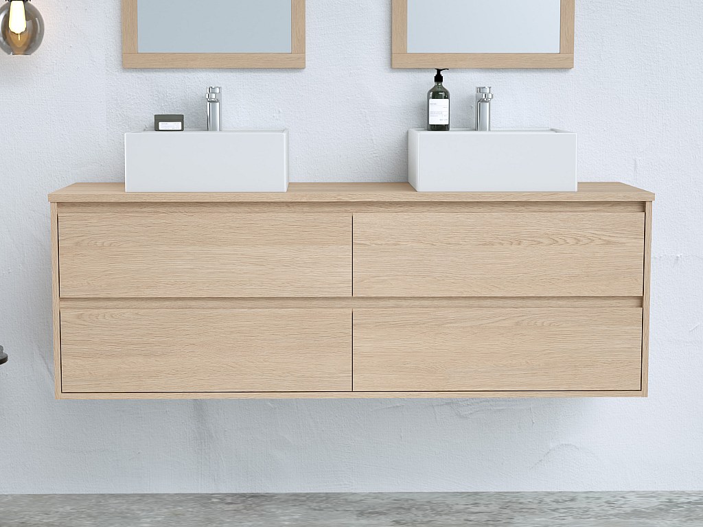 Waschbeckenunterschrank hängend - Eichenholzfurnier - 150 cm - MILIPAM