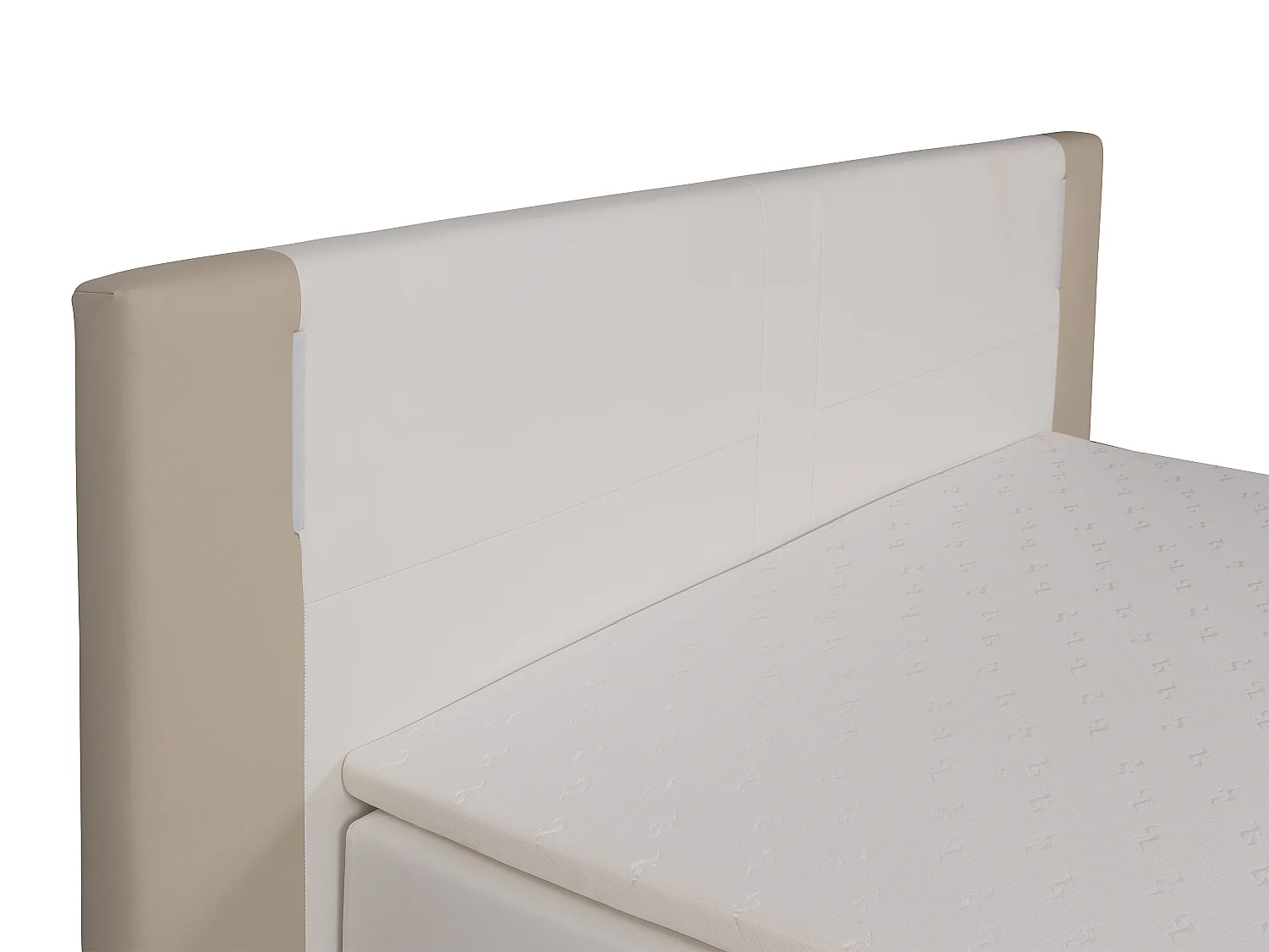 Komplet boxspring sæt sengegavl med LED-lys + sengeramme + madras + topmadras - 160 x 200 cm - Kunstlæder - Cremehvid og hvid - ASTI II fra YSMÉE