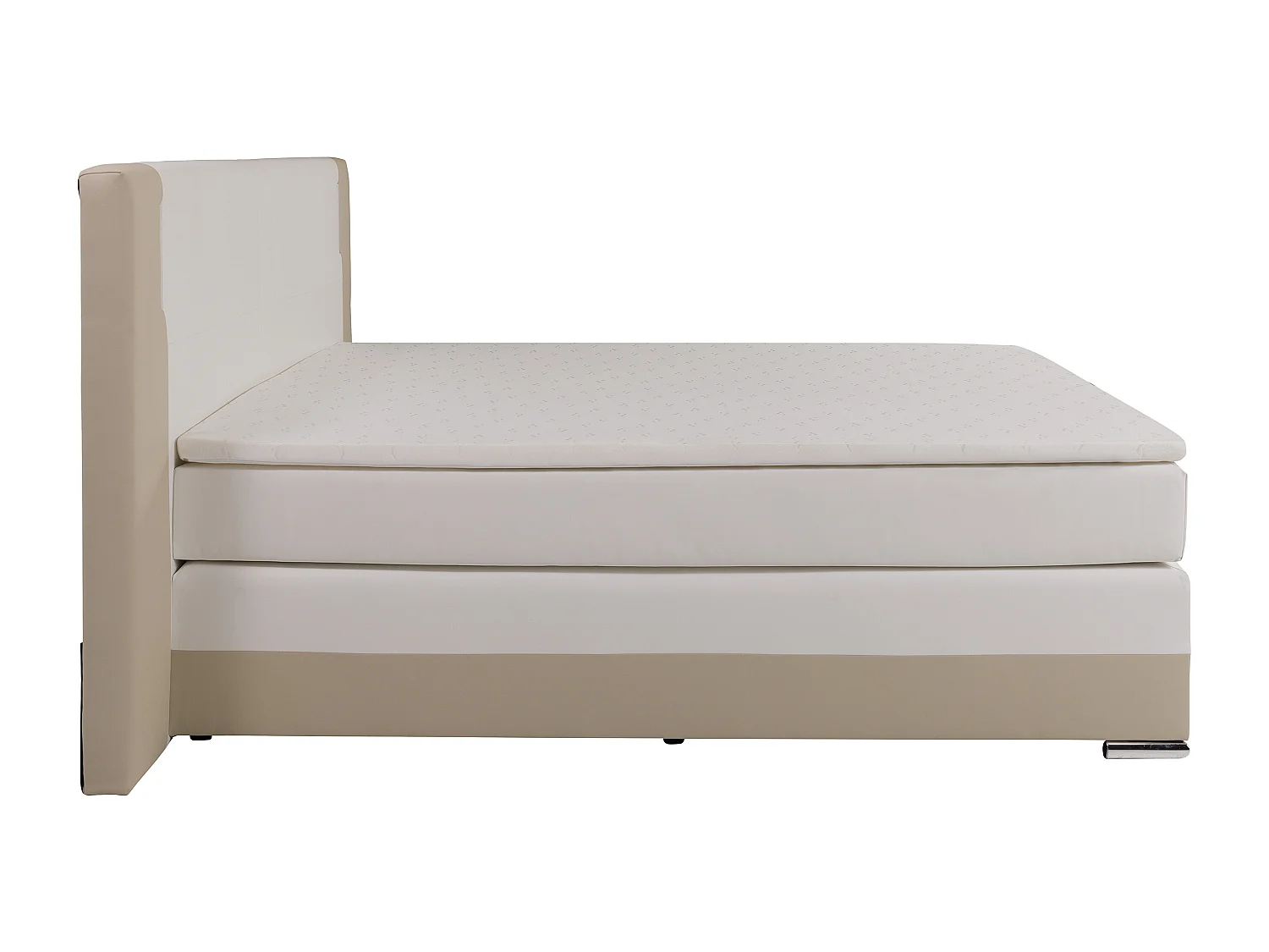 Komplet boxspring sæt sengegavl med LED-lys + sengeramme + madras + topmadras - 160 x 200 cm - Kunstlæder - Cremehvid og hvid - ASTI II fra YSMÉE