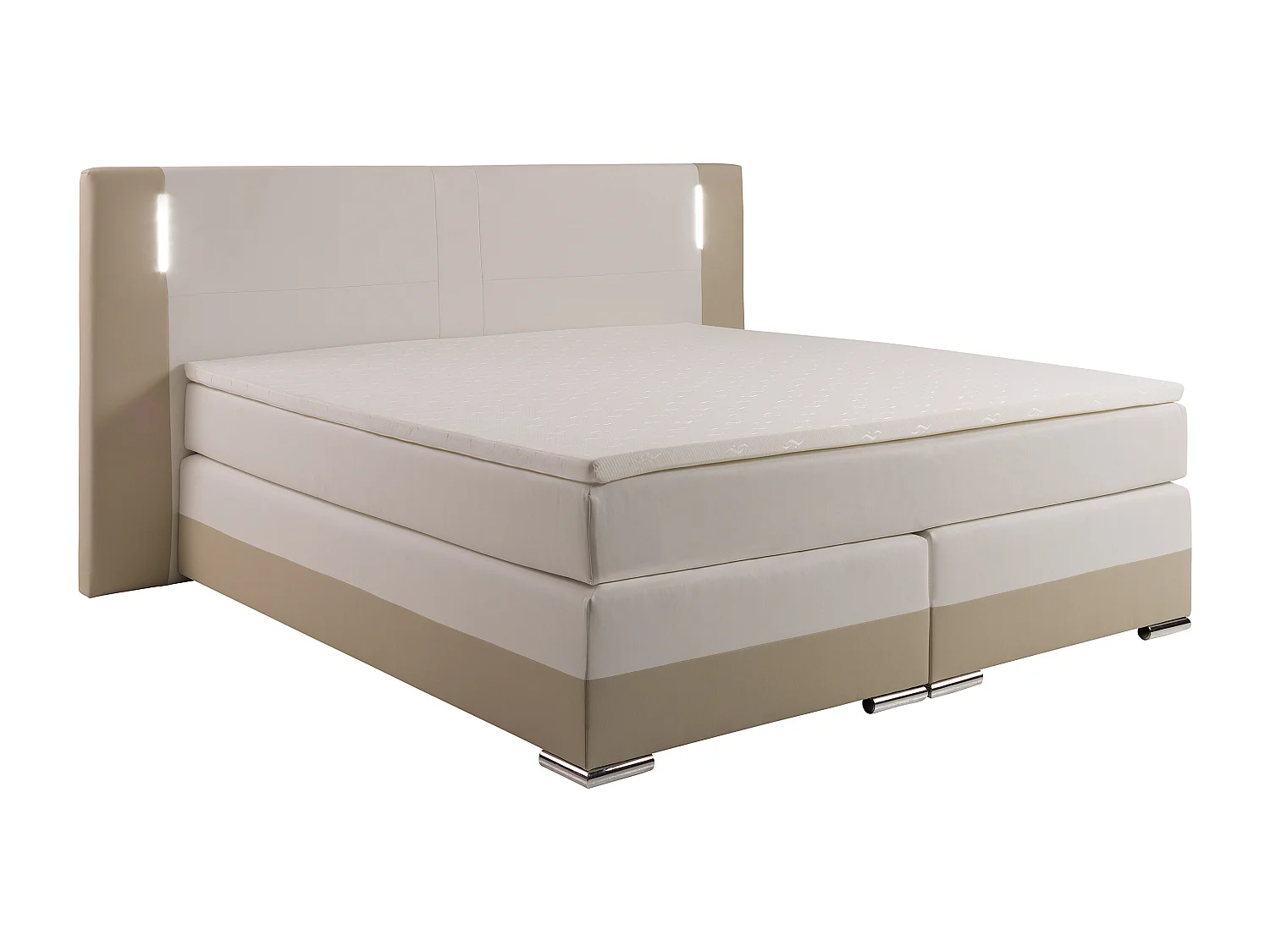 Komplet boxspring sæt sengegavl med LED-lys + sengeramme + madras + topmadras - 160 x 200 cm - Kunstlæder - Cremehvid og hvid - ASTI II fra YSMÉE