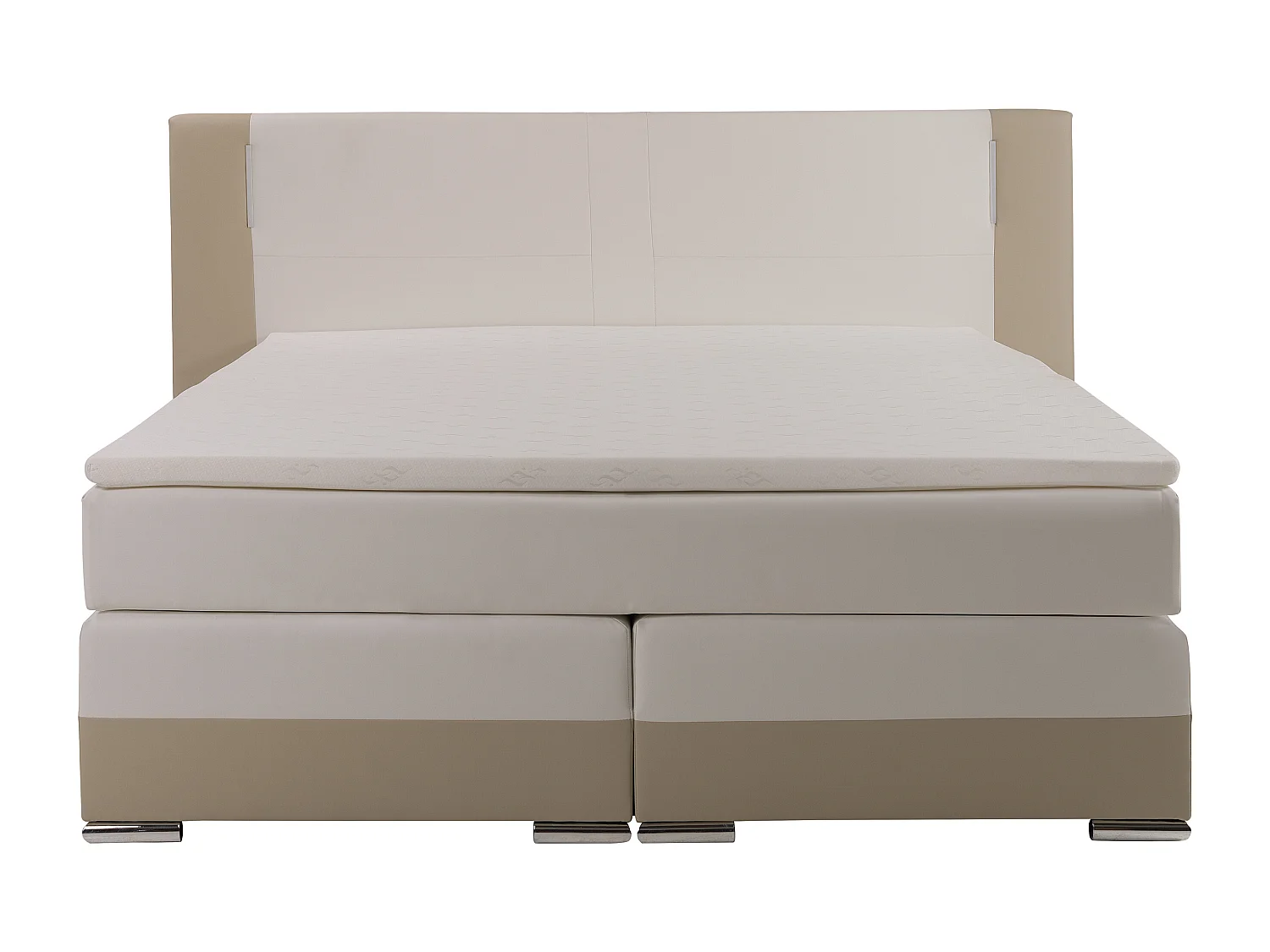 Ensemble complet boxspring tête de lit avec leds + sommiers + matelas + surmatelas - 160 x 200 cm - Simili - Crème et blanc - ASTI II de YSMÉE