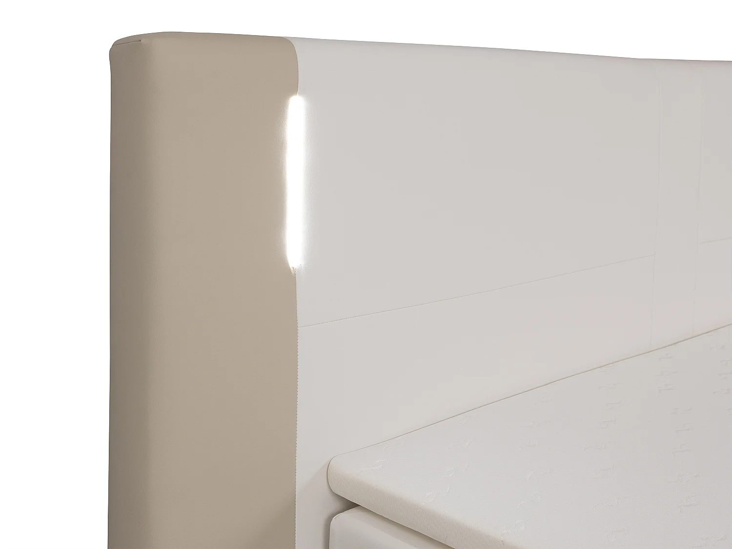 Conjunto completo de boxspring con cabecero con luces LED + somieres + colchón + topper - 200 x 200 cm - Piel sintética - Crema y blanco - ASTI de DREAMEA